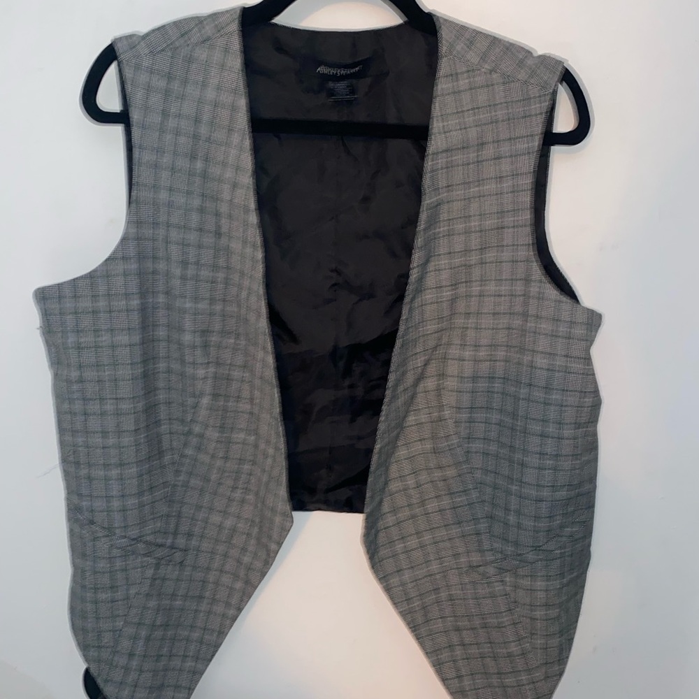 Ashley Stewart Gray Plaid Open-Front Vest